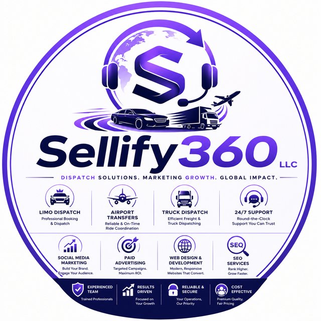 Sellify360 LLC official logo badge — dispatch, marketing, and support services